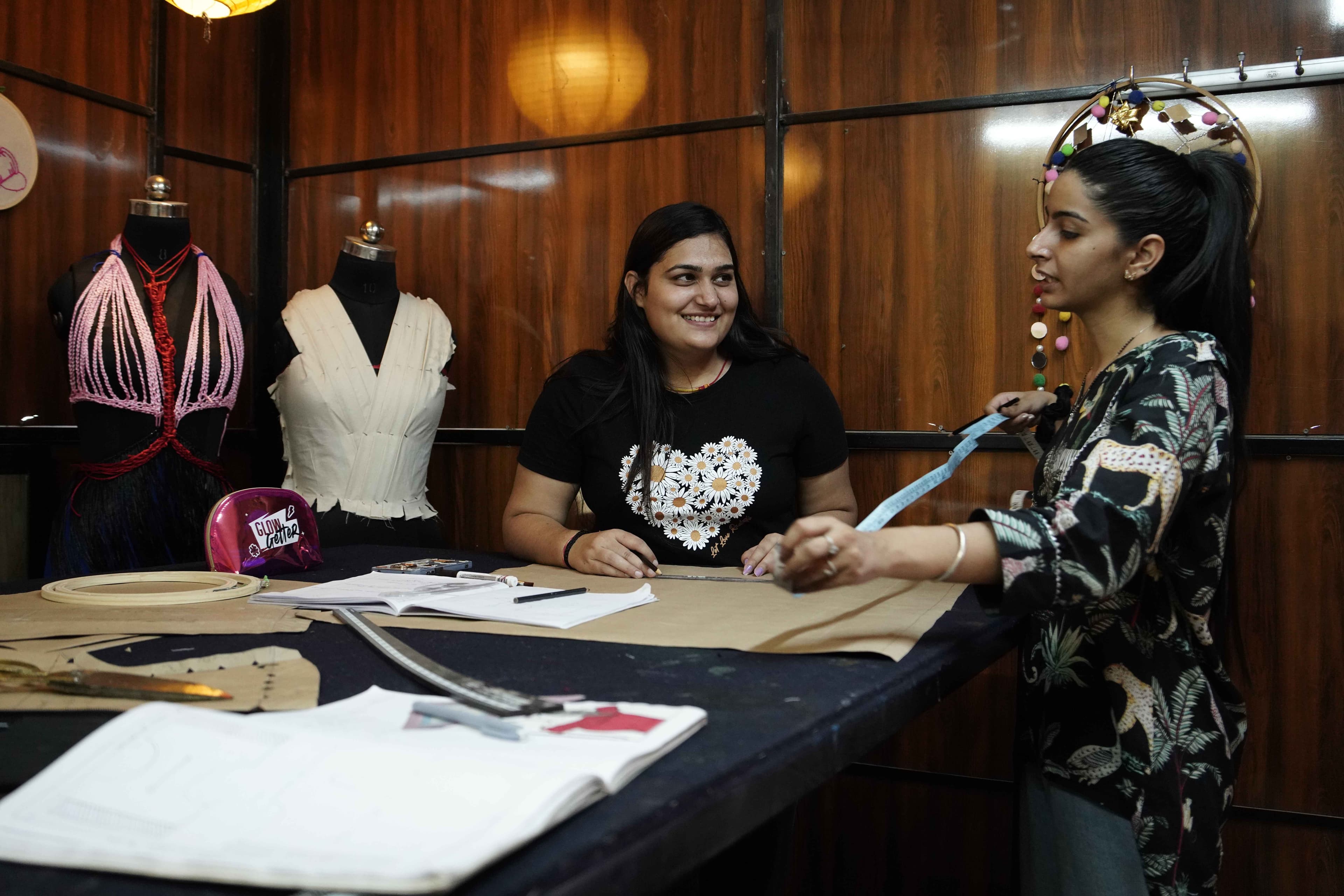 Students in knitting lab